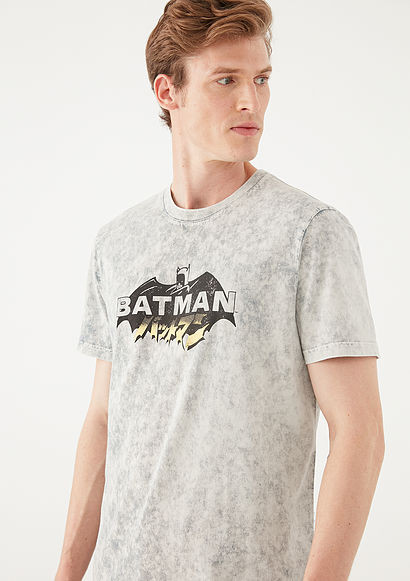 Batman Baskılı Gri Tişört