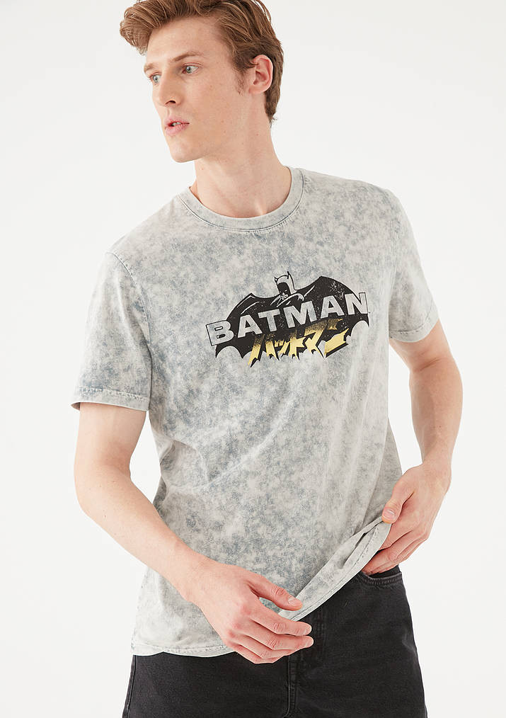 Batman Baskılı Gri Tişört